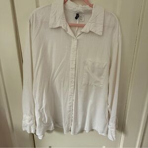 H&M Divided White Long Sleeve Linen Blend Button-Down Shirt Size XL
